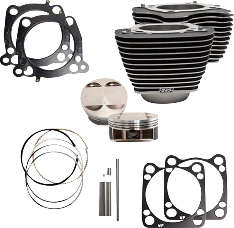 S&S Cycle Cylinder Kit for 2017-2025 Harley-Davidson Big Bore Highlighted Fins Wrinkle Black Bolt-On