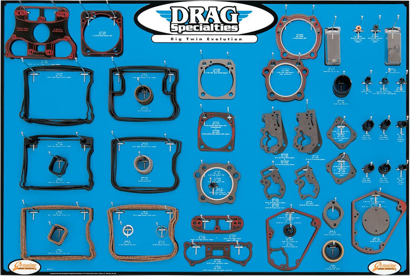 Drag Specialties Gasket/Seal and O-Ring Display for Evolution Big Twin Motors Display Board Peg Wall Hanging Vinyl