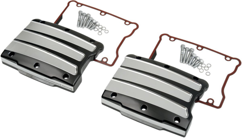 Performance Machine Rocker Box Covers - Platinum Cut, Pair, Scallop - Anodized / Black / Polished for Harley-Davidson Touring, Softail, Dyna & Trike 1999-2017