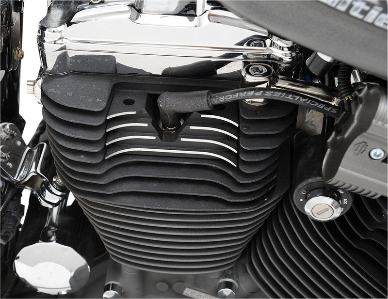 Drag Specialties Spark Plug/Head Bolt Cover Black Finned Aluminium Kit