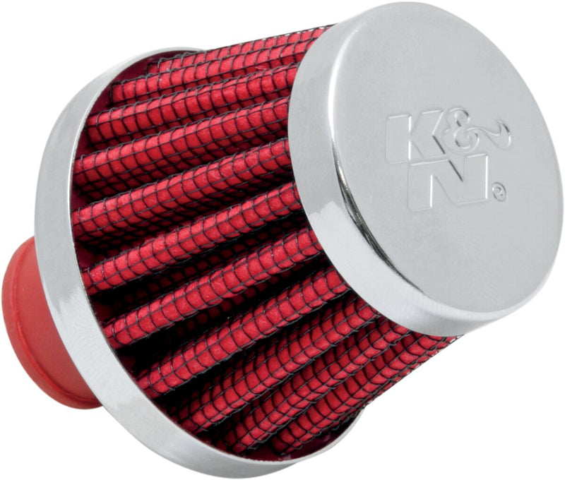 K & N Rubber Base Crankcase Vent Filter Universal Chrome Red Clamp-On #62-1600RD