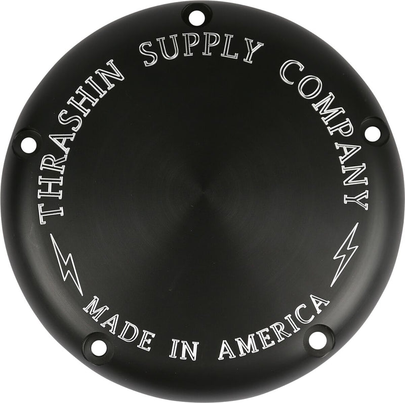 Thrashin' Supply Co. Classic Derby Cover - Each, 6061 Billet Aluminum - Black for Harley-Davidson Softail, Dyna & FXR 2018-2025