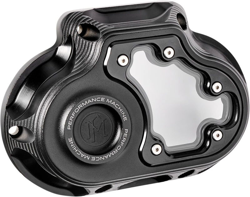 Performance Machine Vision Transmission Side Cover - Each, Billet Aluminum - Black / Gloss for Harley-Davidson Softail, Dyna & FXR 2018-2026