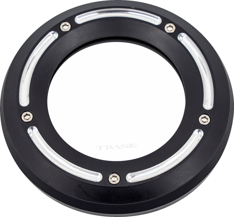 Trask Assault Derby Cover with Window - 6061-T6 Aluminum, Each - Black / Raw / Reverse Cut for Harley-Davidson Softail, Dyna & FXR 2018-2026
