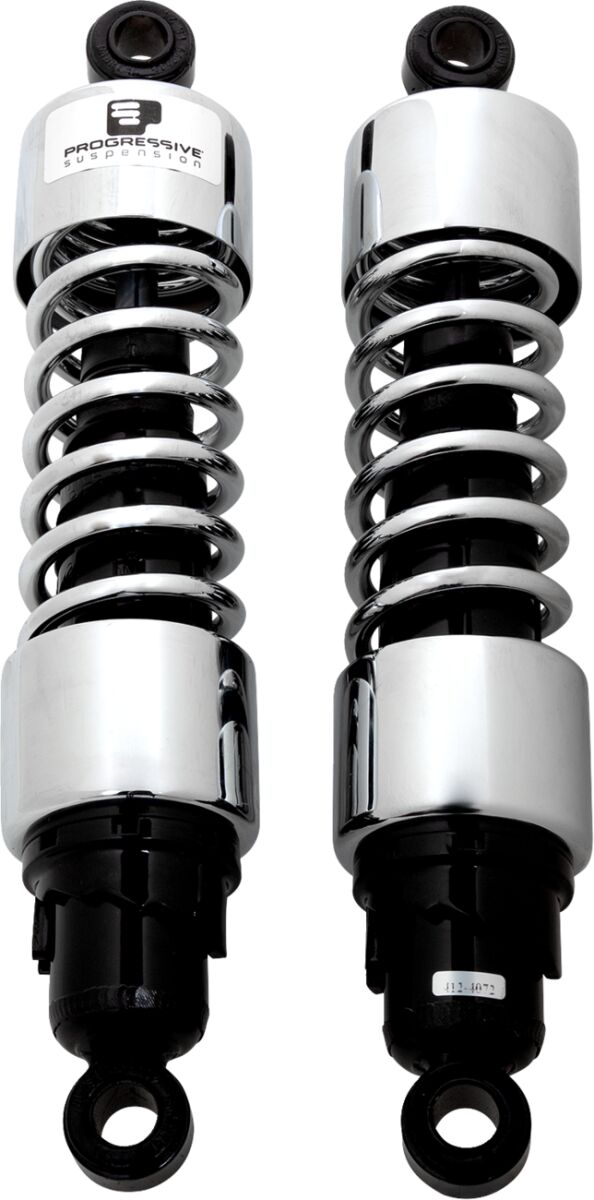 Progressive Suspension 412 Series Shocks - Pair, 412 Series without Covers, Coilover Monotube - Chrome for Harley-Davidson Touring & Trike 1996-2026