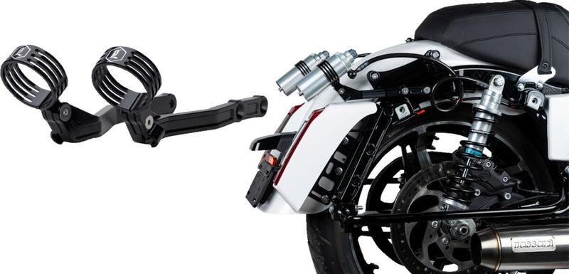 Legend Suspension REVO ARC Billet Remote Reservoir External Mounts for 2014-2025 Harley-Davidson Mounting Kit Black Pair #1313-0274