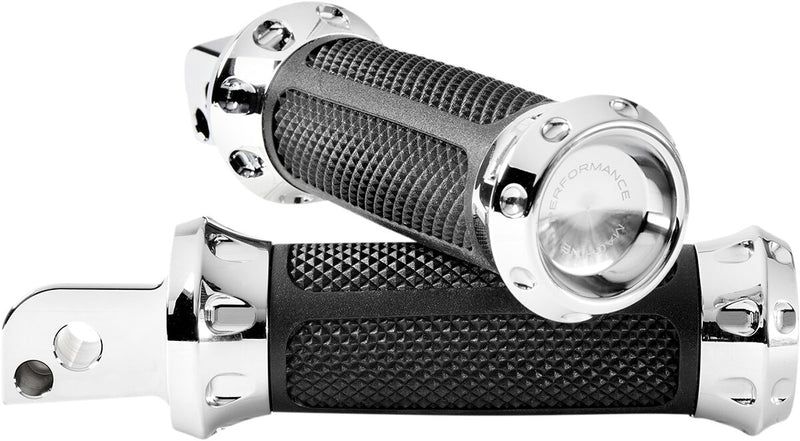 Performance Machine Overdrive Foot Pegs - Pair, Folding, Aluminum /  Rubber - Chrome for Harley-Davidson Softail, Dyna & FXR 2018-2026