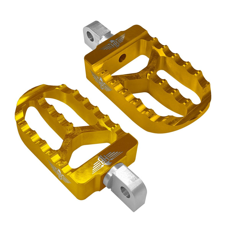 Heinz Bikes MX Passenger Footpegs In Gold For Harley-Davidson 2018-2025 Softail & 2021-2025 Sportster RH Models