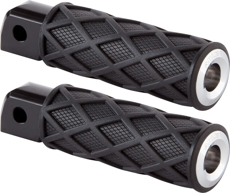 Arlen Ness Diamond Foot Pegs - 114 mm (4-1/2"), Knurled, Pair - Black / Chrome for Harley-Davidson Softail & FXR 2018-2024