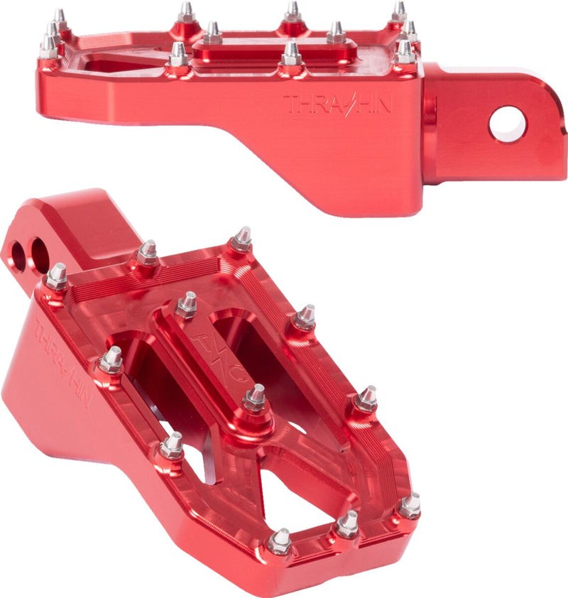 Thrashin Supply Co. Aggressor Foot Pegs for 2018-2025 Harley-Davidson Anodised Red Rear 6061 Billet Aluminium Stainless Steel Pair #TSC-2022-2-SR