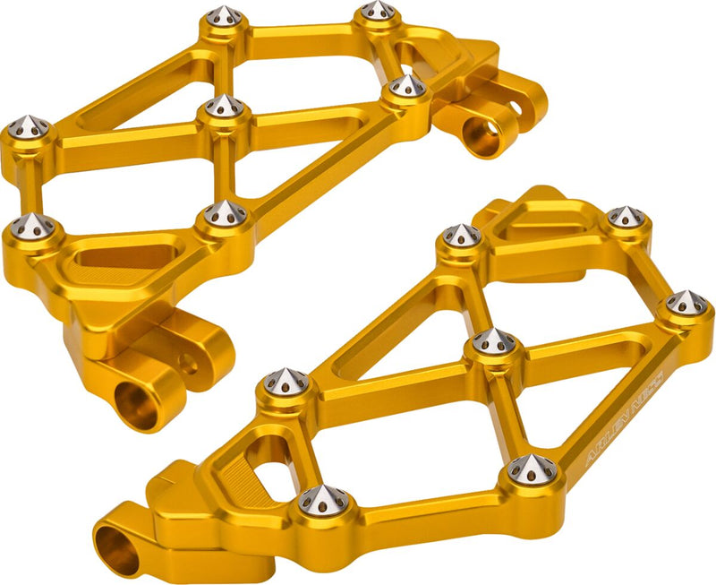 Arlen Ness Mini Diamond Floorboards - 11 cm (4-1/4"), Diamond Groove, 24 cm (9-1/2") - Anodized / Gold for Harley-Davidson Touring, Softail & Trike 1983-2024