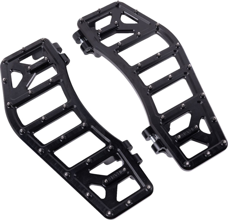 Thrashin Supply Co. Aggressor Floorboards for 1972-2025 Harley-Davidson Anodised Black 6061 Billet Aluminium Stainless Steel Pair #TSC-2219-1