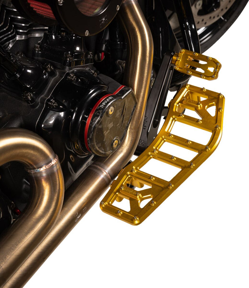 Thrashin Supply Co. Aggressor Floorboards for 1972-2025 Harley-Davidson Anodised Gold 6061 Billet Aluminium Stainless Steel Pair #TSC-2219-5