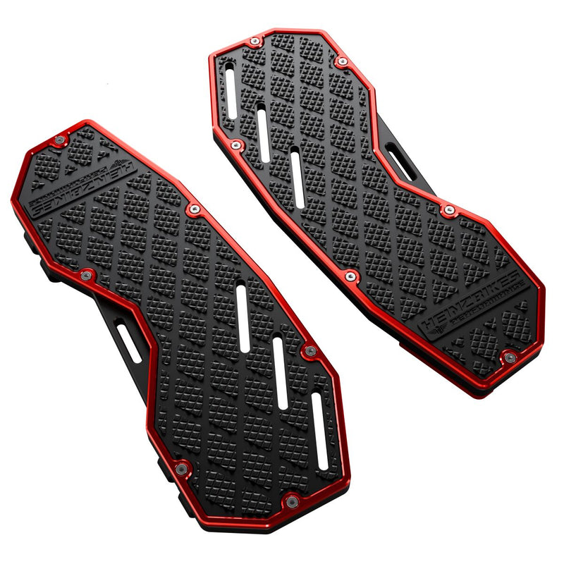 Heinz Bikes Performance Floorboards for 1980-2025 Harley-Davidson Red Black Bolt-On 6061 Billet Aluminium Pair #HB-PFB-R