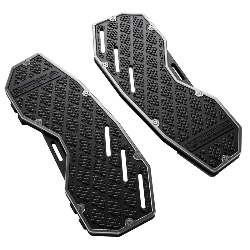 Heinz Bikes Performance Floorboards for 1980-2025 Harley-Davidson Silver Black Bolt-On 6061 Billet Aluminium Pair #HB-PFB-S