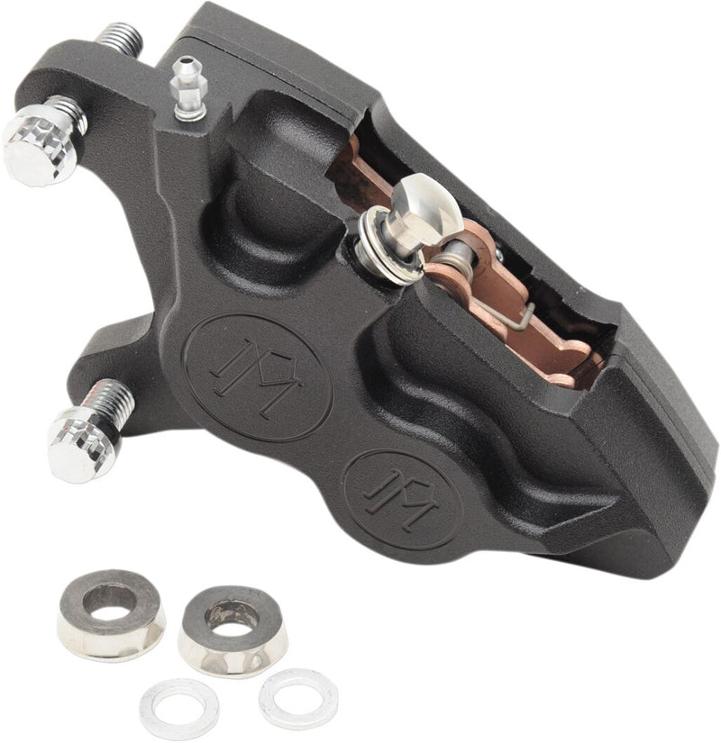 Performance Machine Four-piston Differential-bore Caliper - Each, Aluminum - Black / Matte for Harley-Davidson Touring, Softail, Sportster & Dyna 2000-2018
