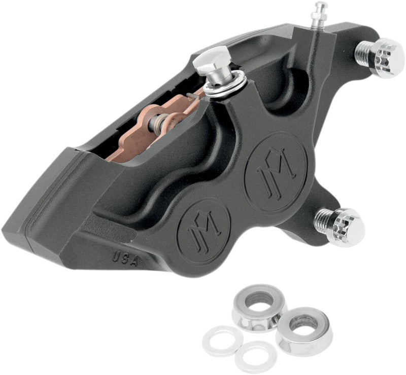 Performance Machine Four-piston Differential-bore Caliper - Each, Aluminum - Black / Matte for Harley-Davidson Touring, Softail, Sportster & Dyna 2000-2018