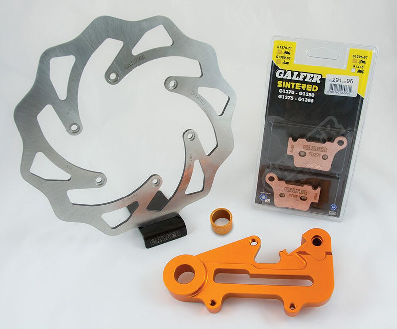 Galfer Oversize Wave Rotor Kit Rear Brake Rotor Kit Orange Polished Solid-Mount One Piece (Fixed) Aluminium Stainless Steel #KG607WS
