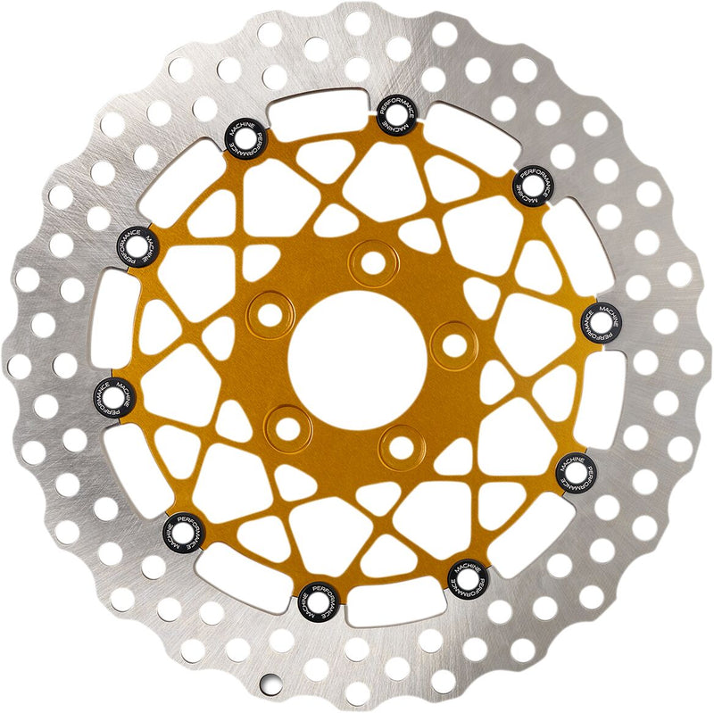Performance Machine Two-piece Brake Rotor - Each, 420 High-Carbon Stainless Steel, Speedstar - Gold for Harley-Davidson Touring, Softail, Sportster & Dyna 2006-2025
