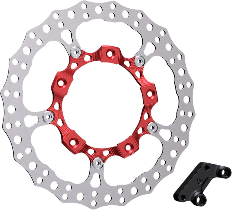 Arlen Ness Red Anodised 14" Billet Big Brake Full Floating Right Rotor Kit for 2014-2025 Harley-Davidson Touring Motorcycles #300-007