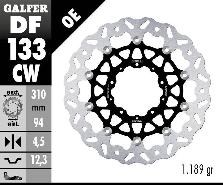 Galfer Brake Rotors for 2018-2026 HONDA Wave® Black Silver Full-Floating Front Two Piece (Floating) Aluminium Stainless Steel #DF133CW