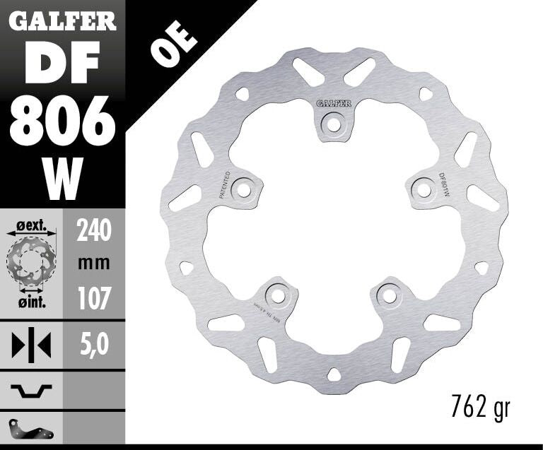 Galfer Wave® Brake Rotor Silver Stainless Steel Solid-Mount Rear One Piece (Fixed) #DF806W