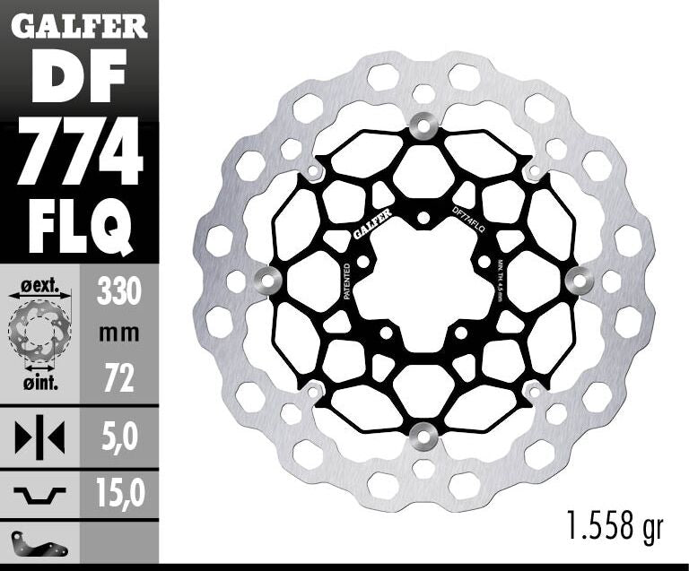 Galfer Brake Rotor Floating Cubiq for 2007-2026 DUCATI Black Silver Full-Floating Front Two Piece (Floating) Aluminium Stainless Steel #DF774FLQ