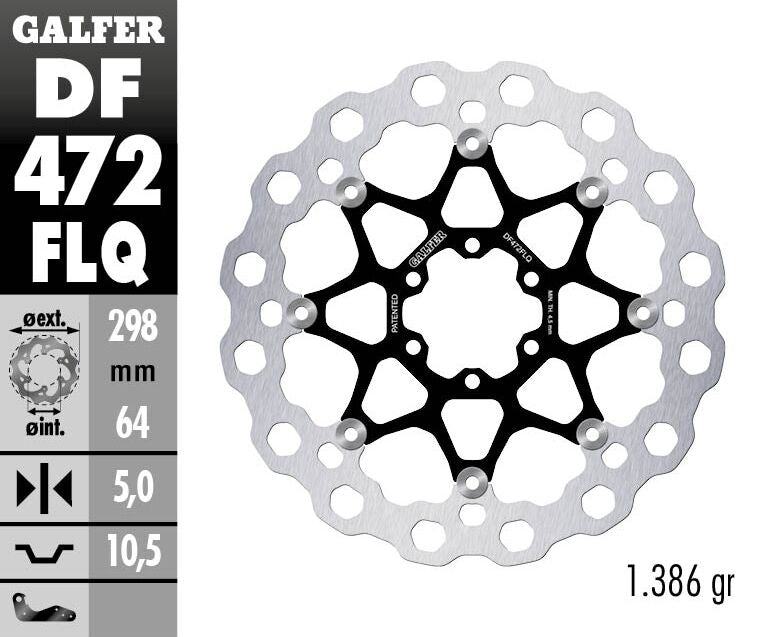 Galfer Brake Rotor Floating Cubiq Silver Stainless Steel Solid-Mount Front One Piece (Fixed) #DF472FLQ