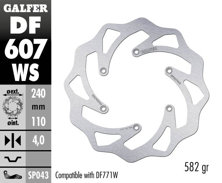 Galfer Wave® Brake Rotor Silver Stainless Steel Solid-Mount Rear One Piece (Fixed) #DF607WS