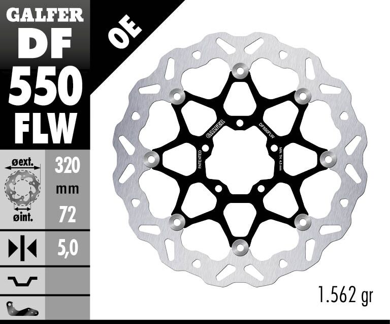 Galfer Wave® Brake Rotor for 2019-2026 ROYAL ENFIELD Black Silver Full-Floating Front Two Piece (Floating) Stainless Steel #DF550FLW