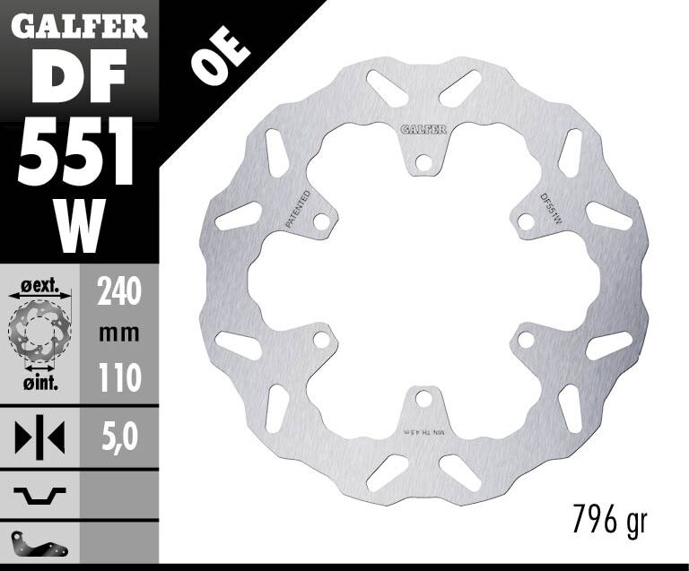Galfer BRAKE ROTOR FIXED WAVE for 2019-2026 ROYAL ENFIELD Wave® Silver Solid-Mount Rear One Piece (Fixed) Stainless Steel #DF551W