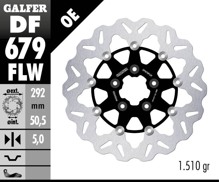 Galfer Brake Rotor for 1984-1999 Harley-Davidson Wave® Black Silver Full-Floating Front Two Piece (Floating) Aluminium Alloy Stainless Steel #DF679FLW