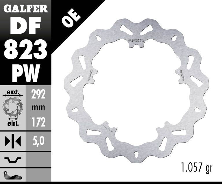 Galfer Wave® Brake Rotor for 2002-2005 Harley-Davidson Silver Stainless Steel Front One Piece (Fixed) #DF823PW