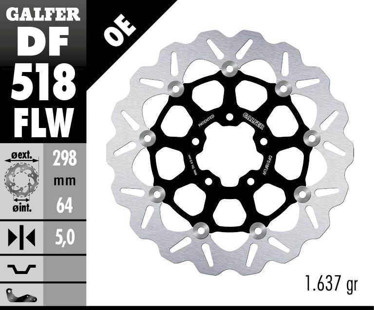 Galfer Wave® Brake Rotor for 2015-2024 INDIAN SCOUT Black Silver Full-Floating Front Two Piece (Floating) Stainless Steel #DF518FLW