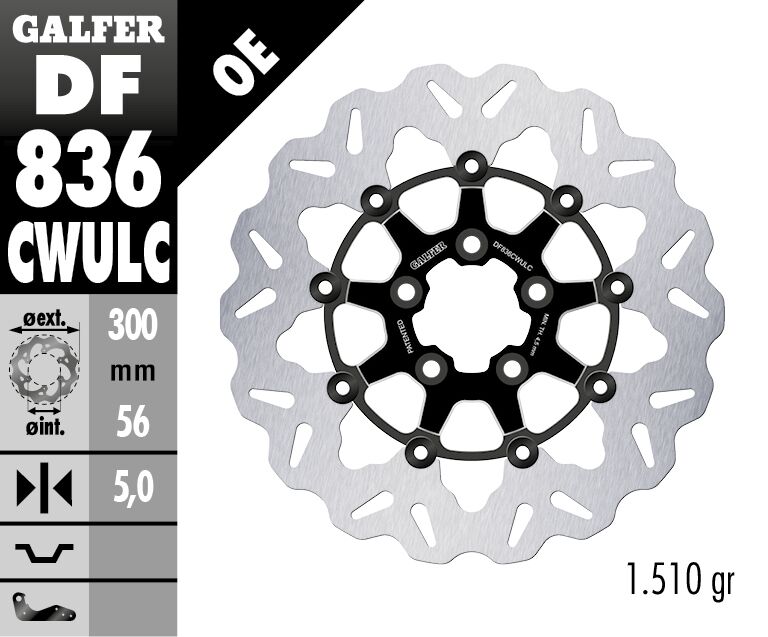 Galfer Brake Rotors for 2008-2024 Harley-Davidson Wave® Black Silver Full-Floating Front Two Piece (Floating) Aluminium Stainless Steel Each