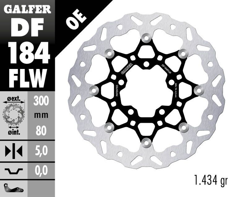 Galfer Brake Rotor for 2004-2026 KAWASAKI Wave® Black Silver Full-Floating Front Two Piece (Floating) Stainless Steel #DF184FLW