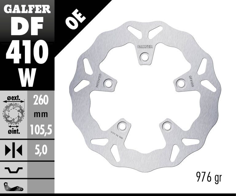 Galfer Wave® Brake Rotor for 2005-2011 KYMCO XCITING Silver Solid-Mount Front One Piece (Fixed) Stainless Steel #DF410W