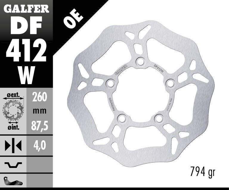 Galfer Wave® Brake Rotor for 2003-2021 KYMCO Silver Solid-Mount Front One Piece (Fixed) Stainless Steel #DF412W