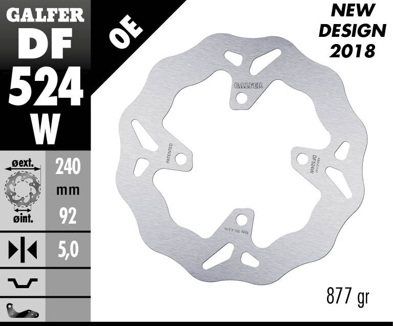 Galfer Wave® Brake Rotor Silver Solid-Mount Rear One Piece (Fixed) Stainless Steel #DF524W