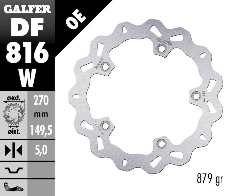 Galfer Wave® Brake Rotor for 2012-2021 BMW Silver Solid-Mount Rear One Piece (Fixed) Stainless Steel #DF816W