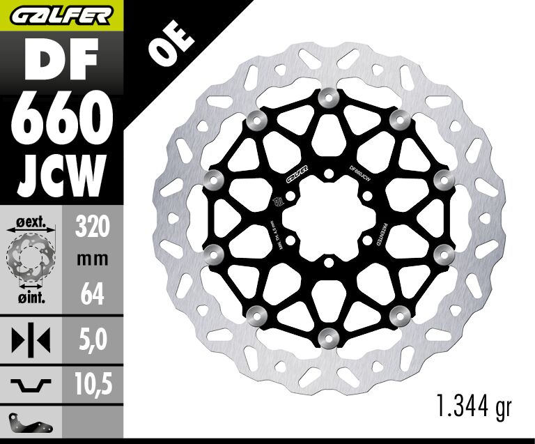 Galfer BRAKE ROTOR FLOATECH WAVE Wave® Black Silver Full-Floating Front Two Piece (Floating) Aluminium Stainless Steel #DF660JCW