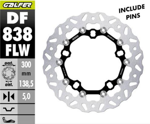 Galfer DF838FLW for 2014-2023 Harley-Davidson Floating Wave® Brake Rotor Black Silver Full-Floating Front Two Piece (Floating) Stainless Steel