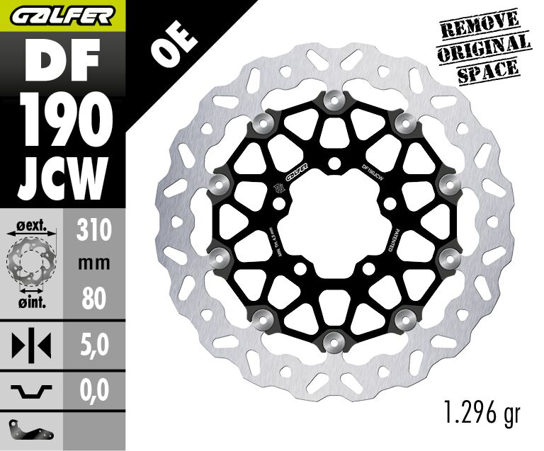 Galfer BRAKE ROTOR FLOATECH WAVE for 2006-2026 KAWASAKI Floating Wave® Black Stainless Steel Full-Floating Front Aluminium #DF190JCW