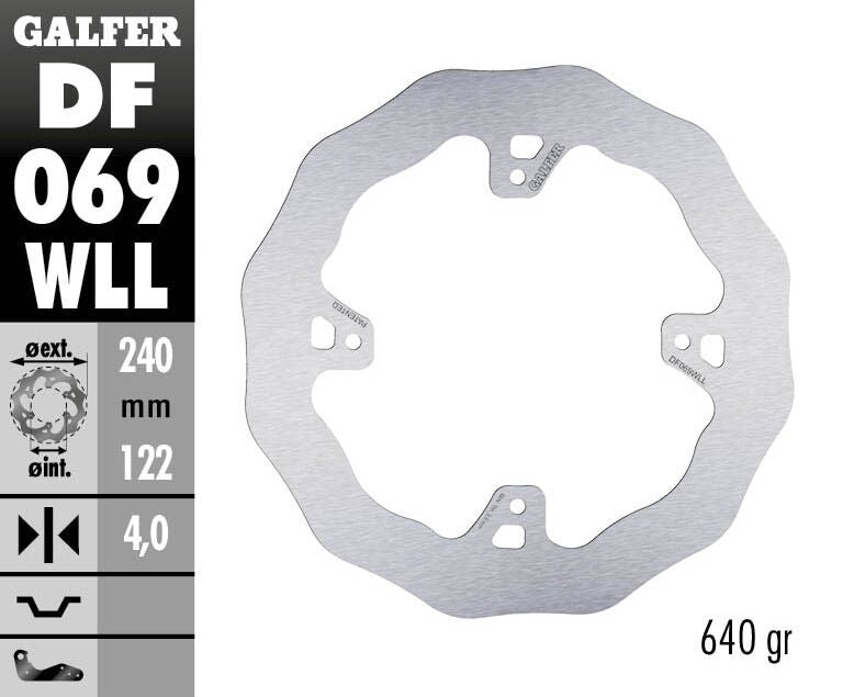 Galfer Wave® Brake Rotor Silver Stainless Steel Solid-Mount Rear One Piece (Fixed) #DF069WLL