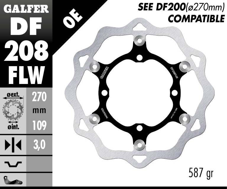 Galfer Brake Rotor for 2015-2020 KAWASAKI Wave® Black Silver Full-Floating Front Two Piece (Floating) Aluminium Stainless Steel #DF208FLW