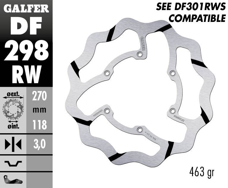 Galfer Wave® Brake Rotor for 2016-2026 YAMAHA Polished Silver Solid-Mount Front One Piece (Fixed) Stainless Steel #DF298RW