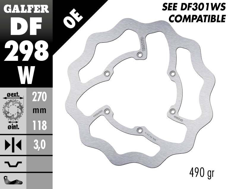 Galfer Wave® Brake Rotor Polished Silver Solid-Mount Front One Piece (Fixed) Stainless Steel #DF298W