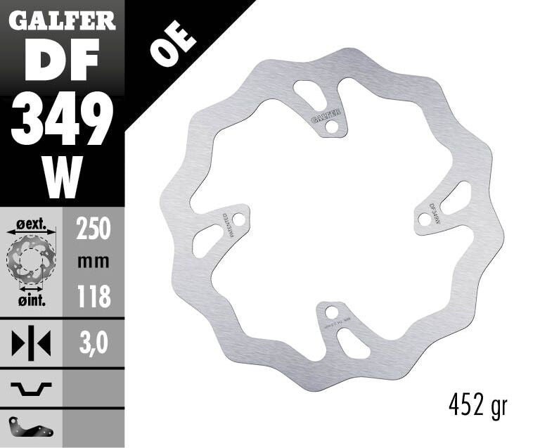 Galfer Wave® Brake Rotor for 2004-2018 SUZUKI Silver Stainless Steel Solid-Mount Front One Piece (Fixed) #DF349W