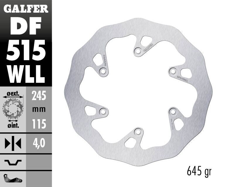 Galfer Wave® Brake Rotor Polished Silver Solid-Mount Rear One Piece (Fixed) Stainless Steel #DF515WLL