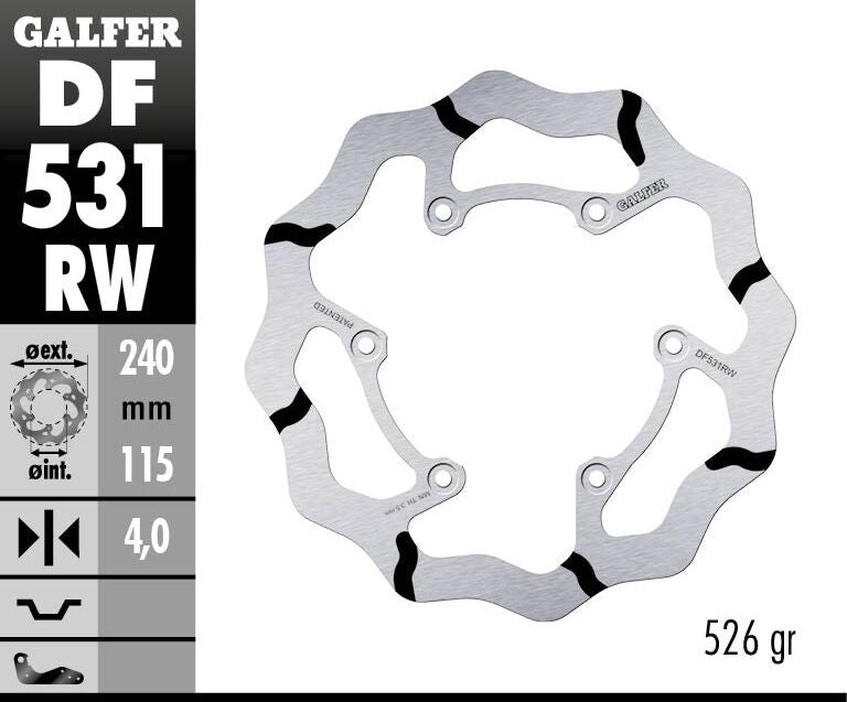 Galfer BRAKE ROTOR FIXED WAVE GROOVED OVERSIZE for 2018-2026 YAMAHA Wave® Black Polished Solid-Mount One Piece (Fixed) Stainless Steel #DF531RW